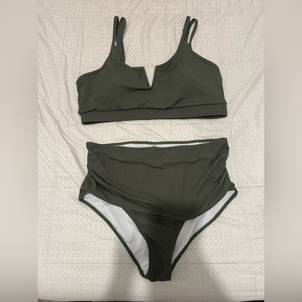 Younique Olive Ribbed Bikini Set - Dark Green